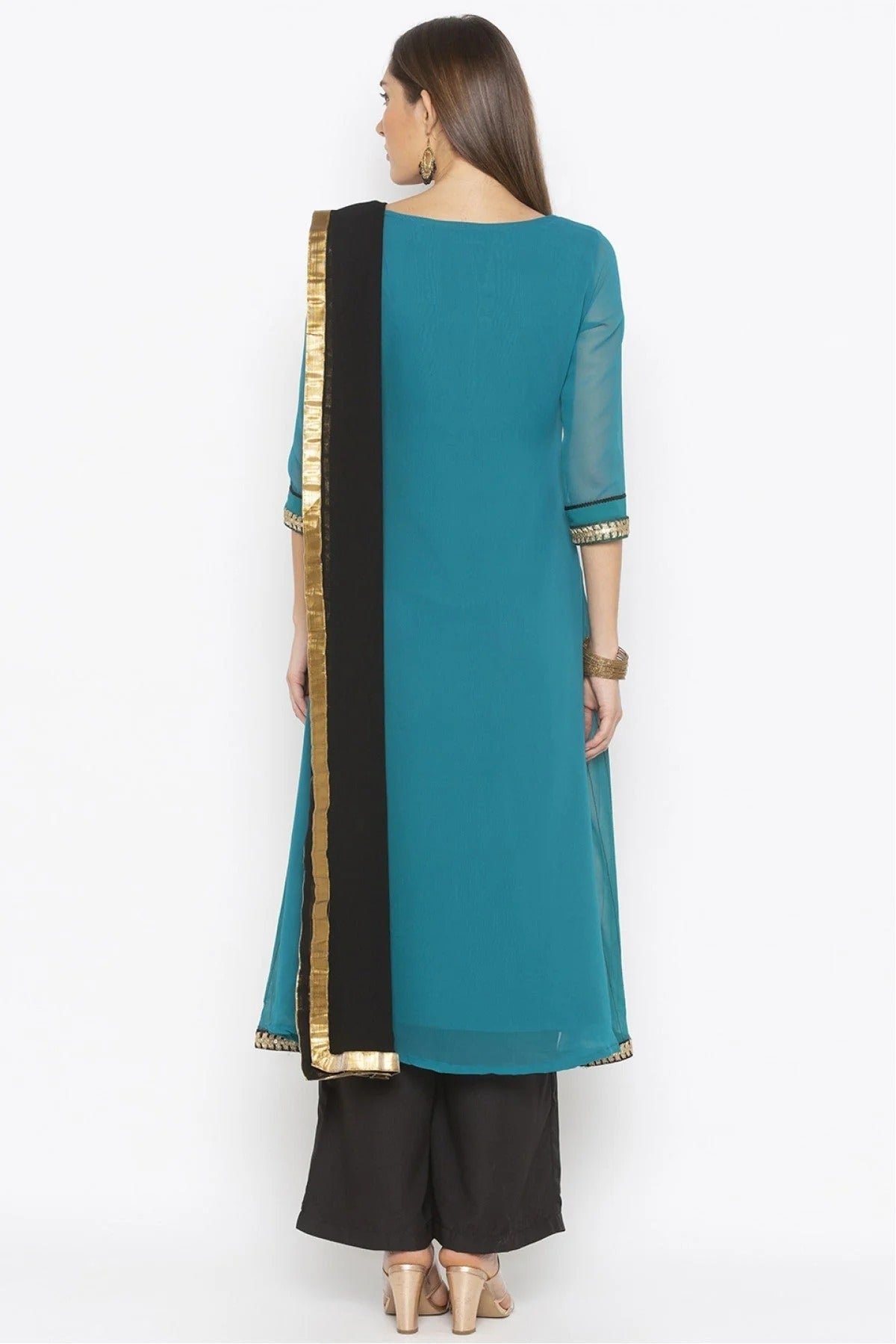 Green Colour Plus Size Georgette Embroidery Palazzo Pant Suit BW1070306 A