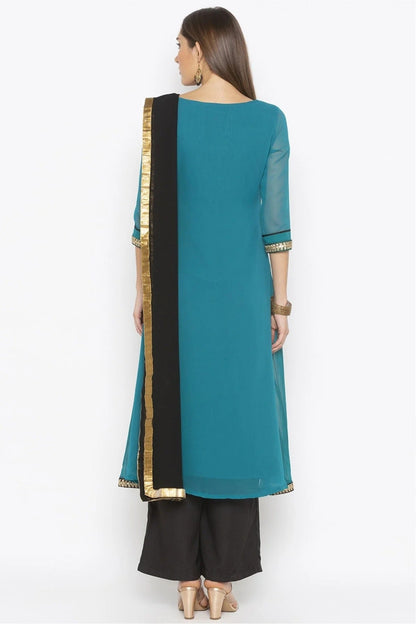 Green Colour Plus Size Georgette Embroidery Palazzo Pant Suit BW1070306 A