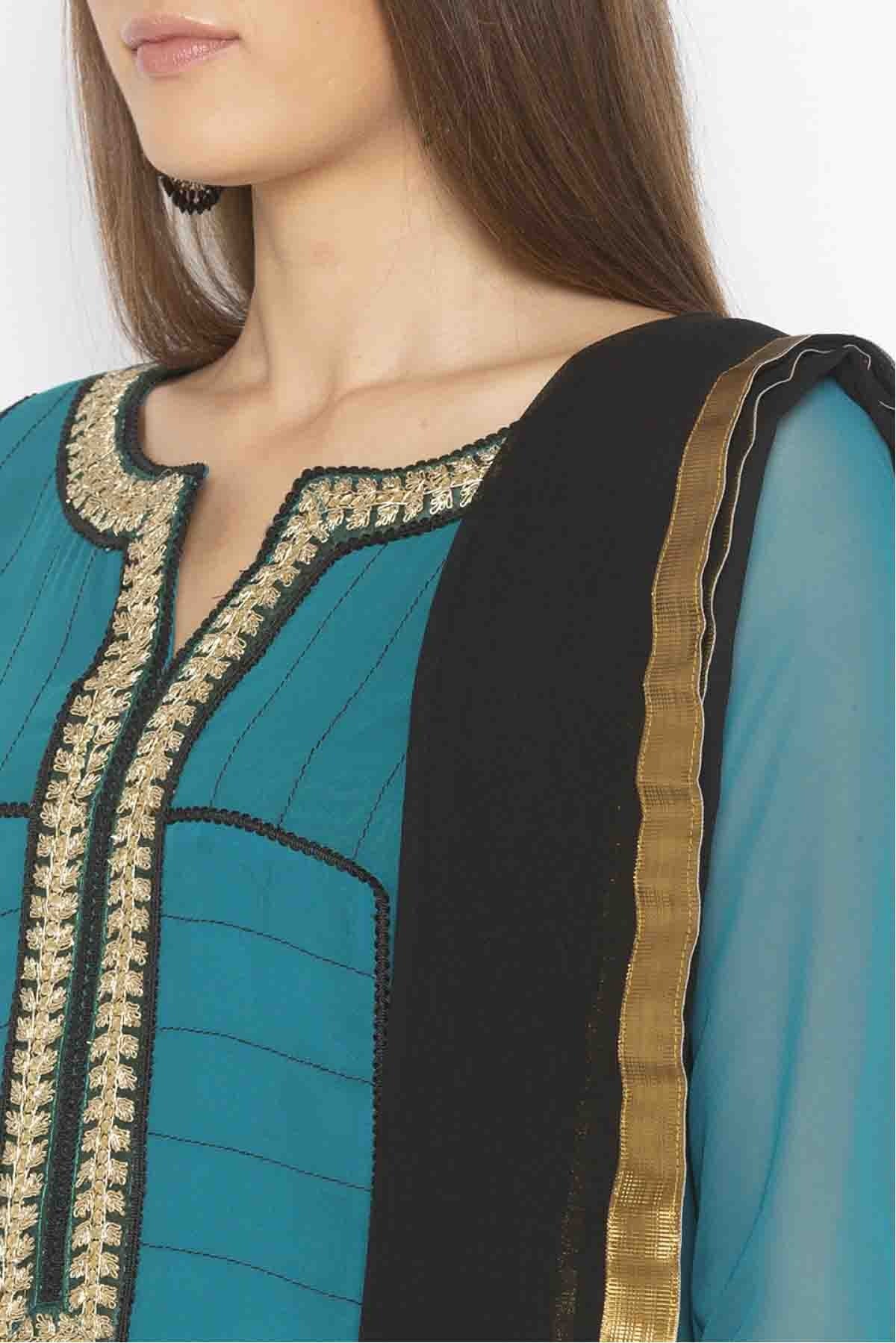 Green Colour Plus Size Georgette Embroidery Palazzo Pant Suit BW1070306 B