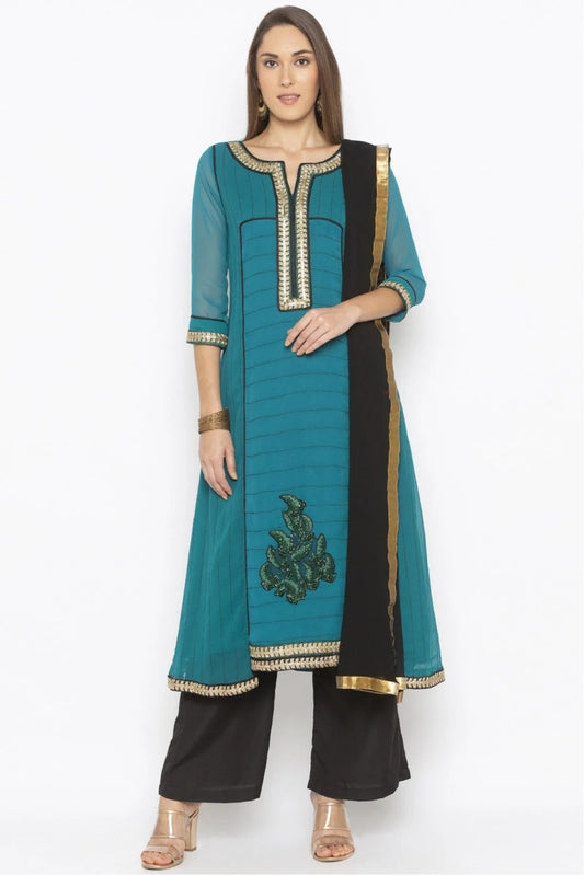 Green Colour Plus Size Georgette Embroidery Palazzo Pant Suit BW1070306