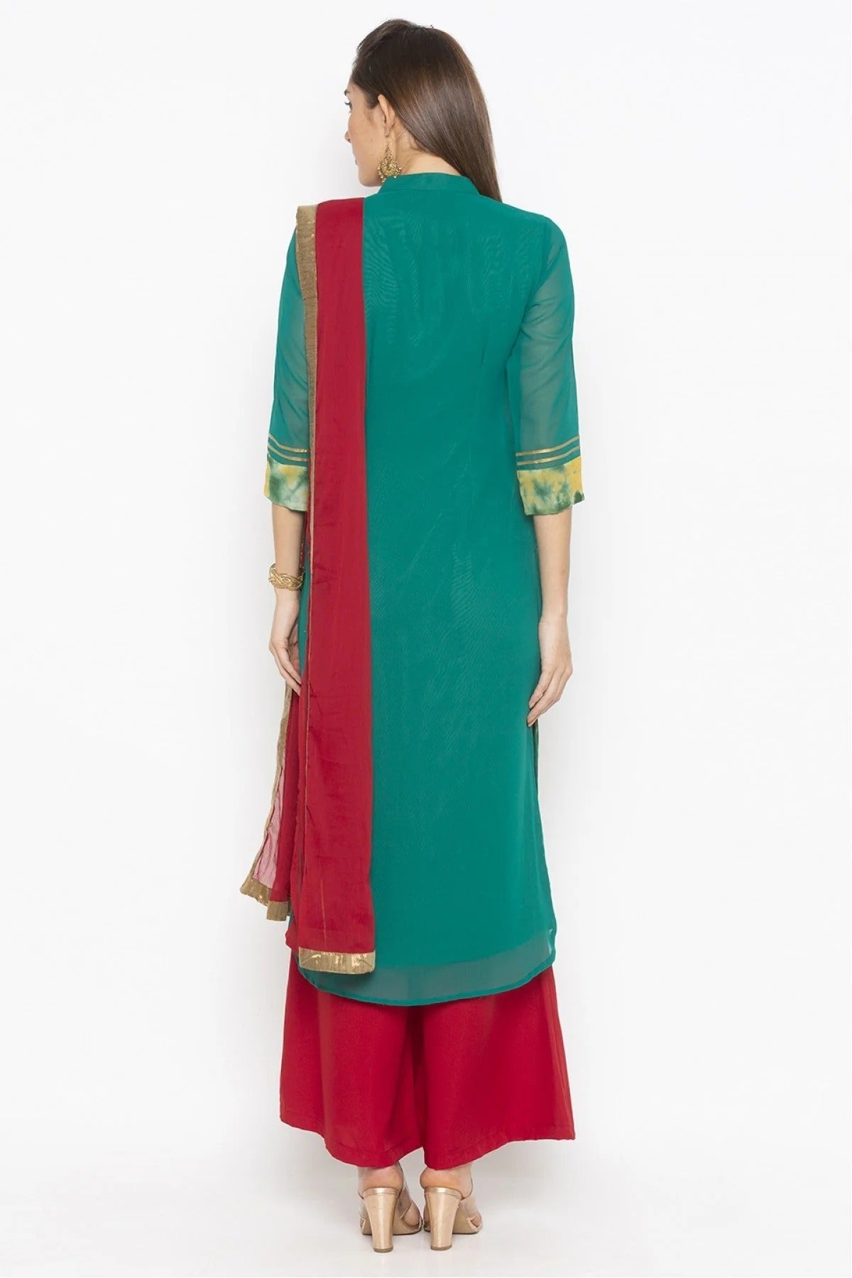 Green Colour Plus Size Georgette Embroidery Palazzo Pant Suit BW1070319 A