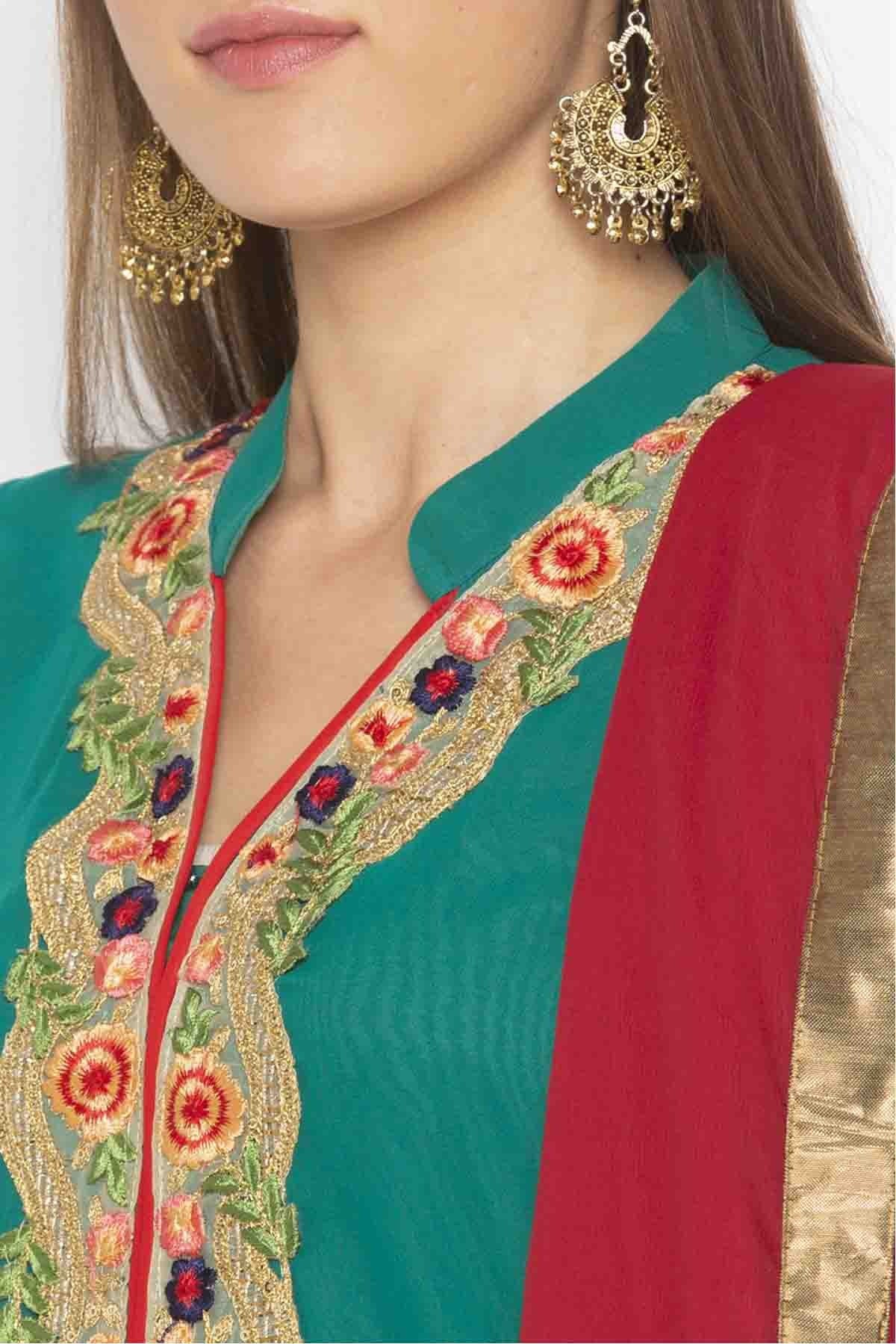 Green Colour Plus Size Georgette Embroidery Palazzo Pant Suit BW1070319 B