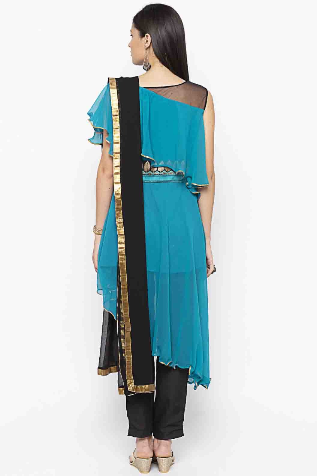 Green Colour Plus Size Georgette Embroidery Pant Style Suit BW1070333 A