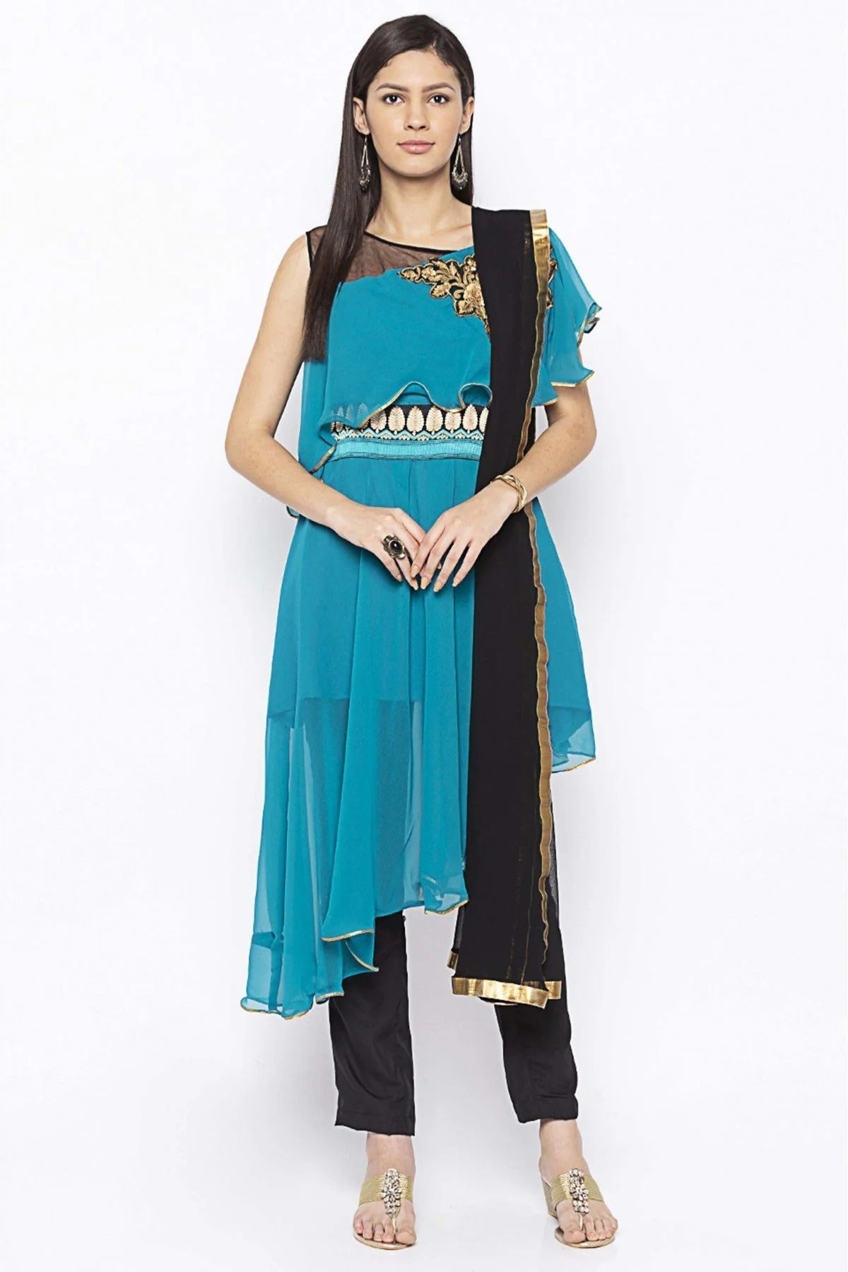 Green Colour Plus Size Georgette Embroidery Pant Style Suit BW1070333