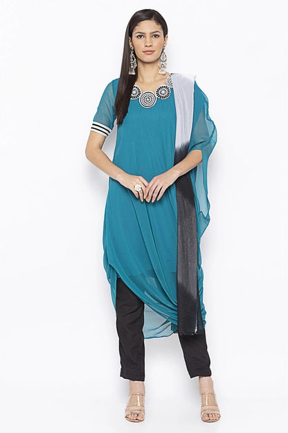 Green Colour Plus Size Georgette Embroidery Pant Style Suit BW1070341