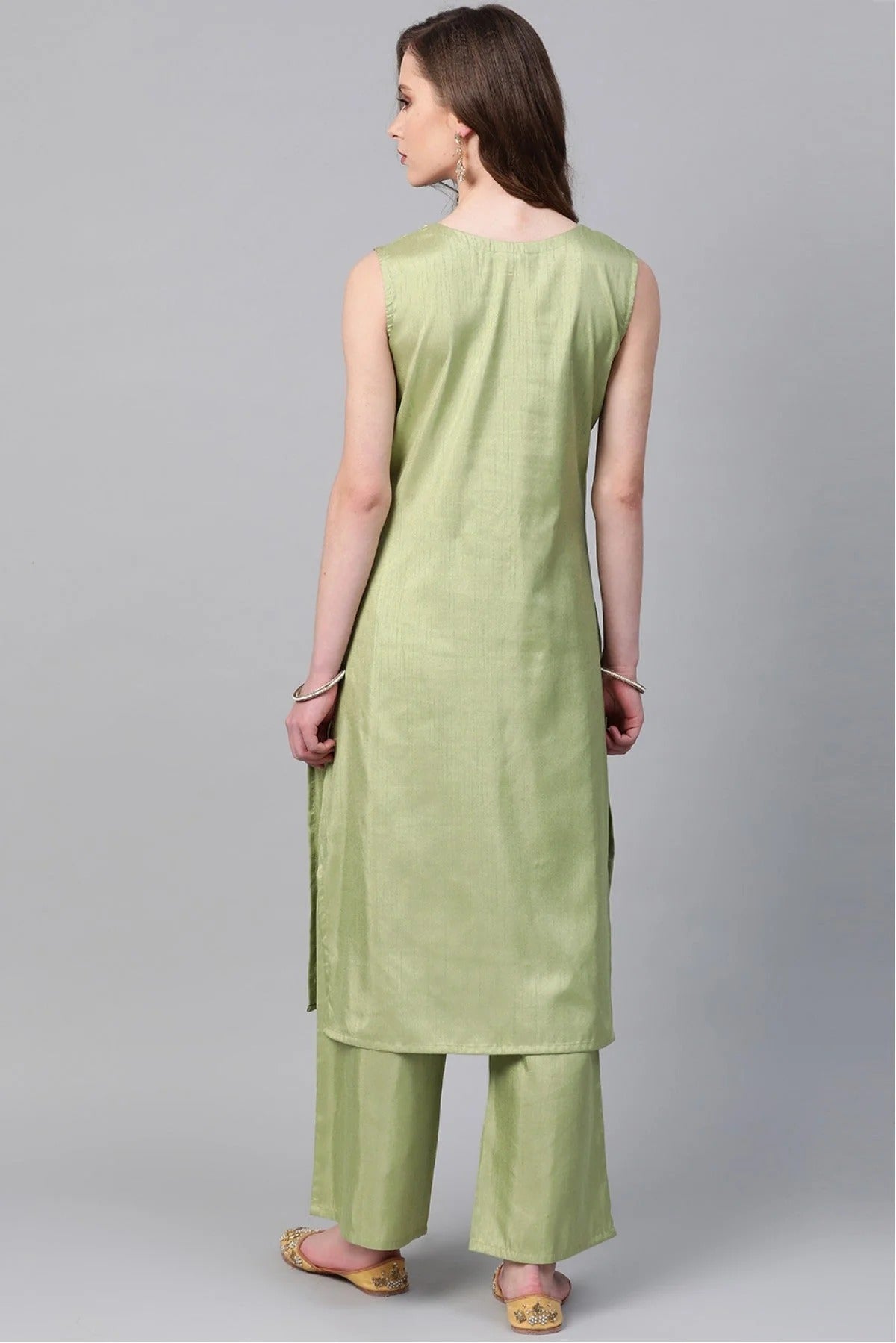 Green Colour Plus Size Poly Silk Straight Kurti KR1060215 B