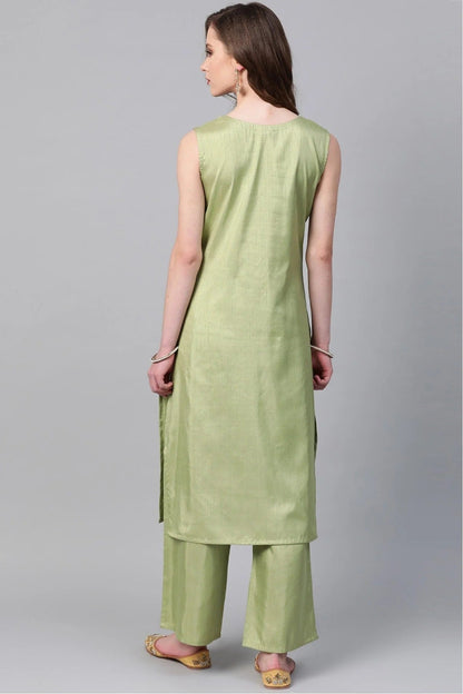 Green Colour Plus Size Poly Silk Straight Kurti KR1060215 B