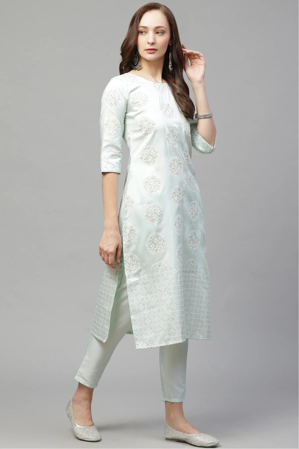 Green Colour Plus Size Poly Silk Straight Kurti KR1060228 A