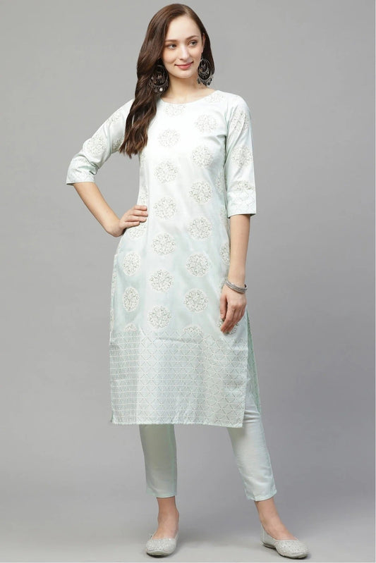 Green Colour Plus Size Poly Silk Straight Kurti KR1060228