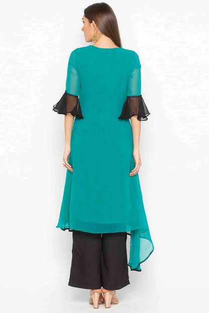 Green Colour Plus Size Stitched Georgette Embroidery Palazzo Pant Suit BW1070223 A