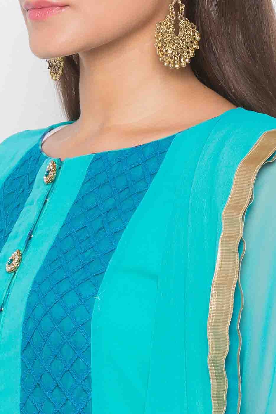 Green Colour Plus Size Stitched Georgette Embroidery Palazzo Pant Suit BW1070250 B