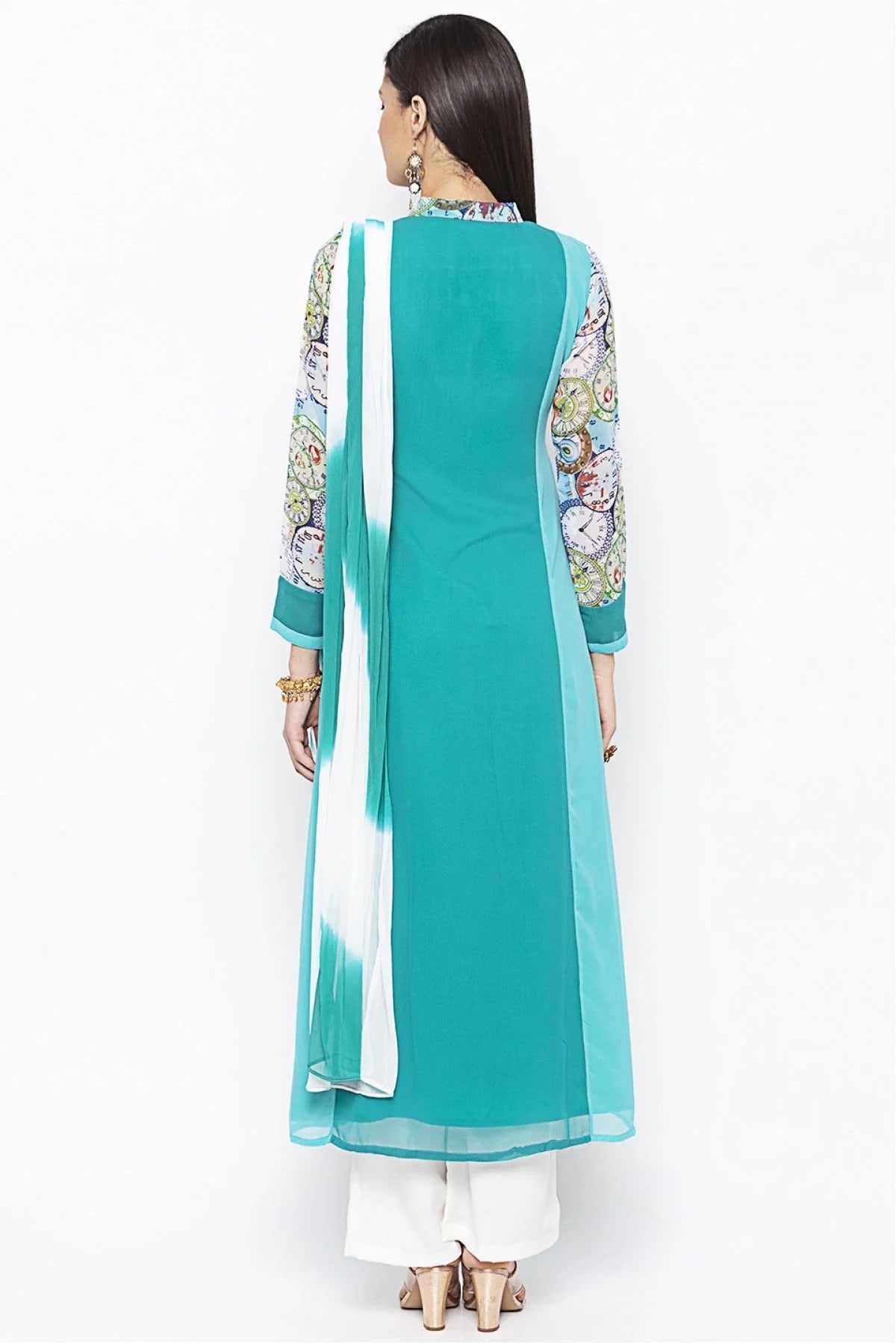 Green Colour Plus Size Stitched Georgette Embroidery Palazzo Pant Suit BW1070287 A