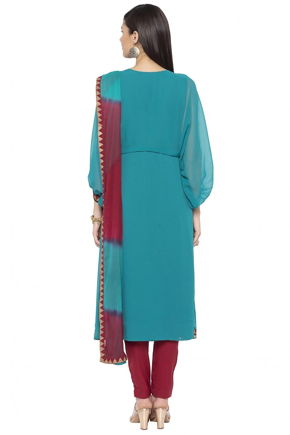 Green Colour Plus Size Stitched Georgette Embroidery Pant Style Suit BW1070254 A