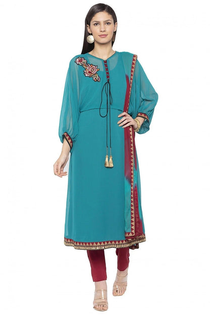 Green Colour Plus Size Stitched Georgette Embroidery Pant Style Suit BW1070254
