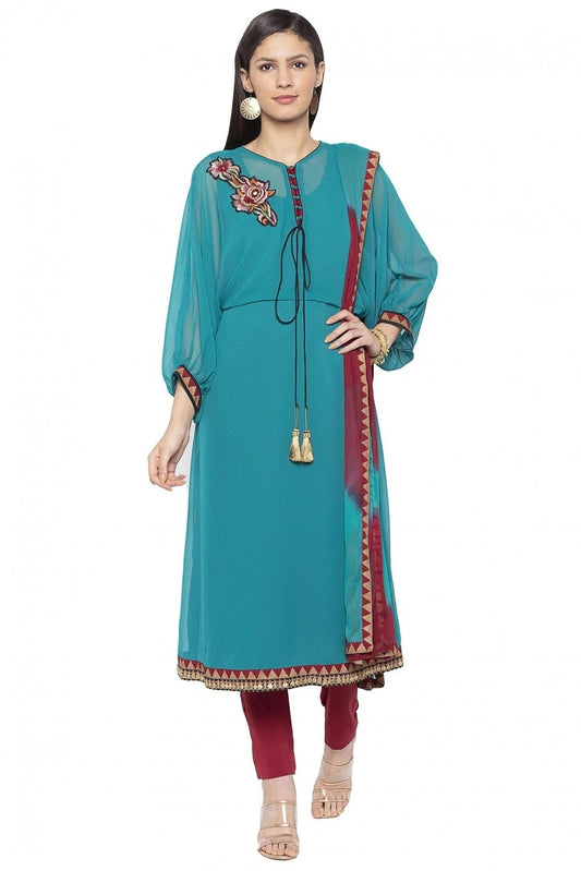 Green Colour Plus Size Stitched Georgette Embroidery Pant Style Suit BW1070254