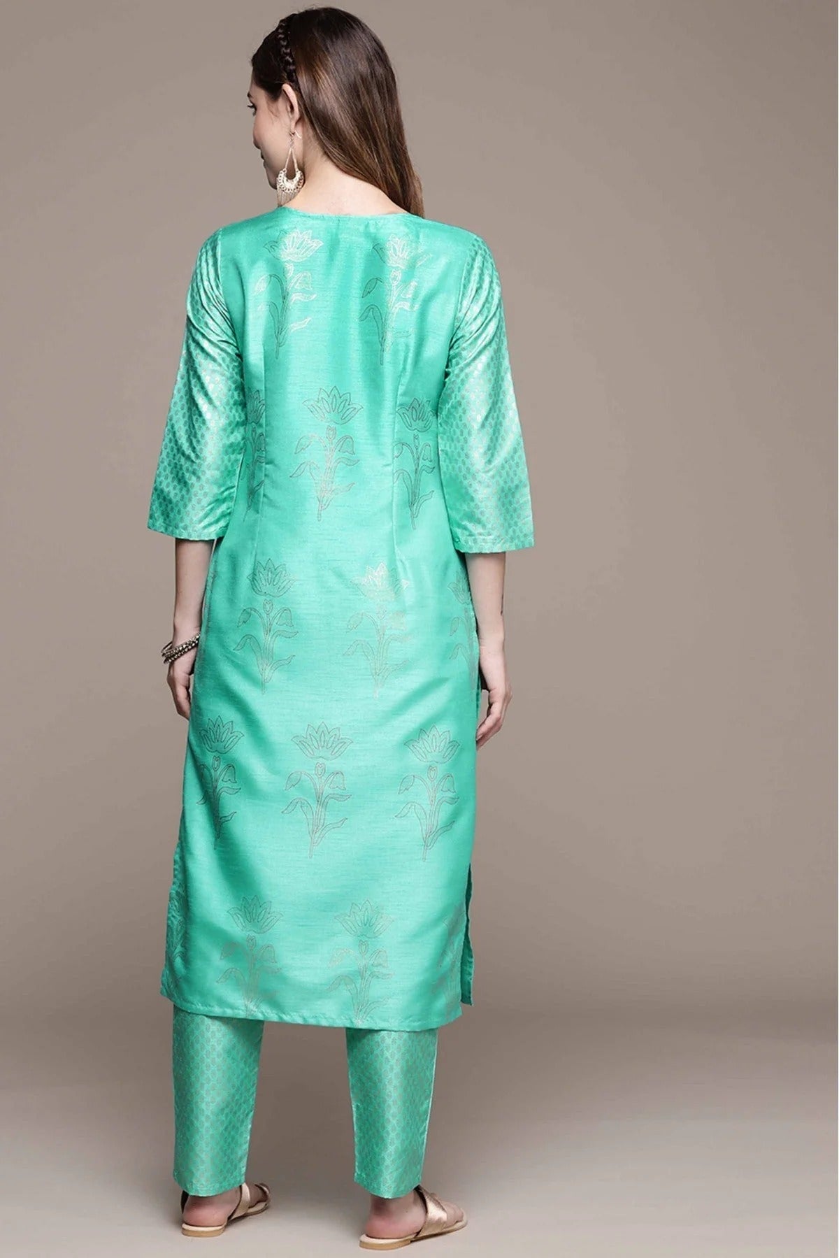 Green Colour Poly Silk Foil Print Kurta With Pant KR1060151 B