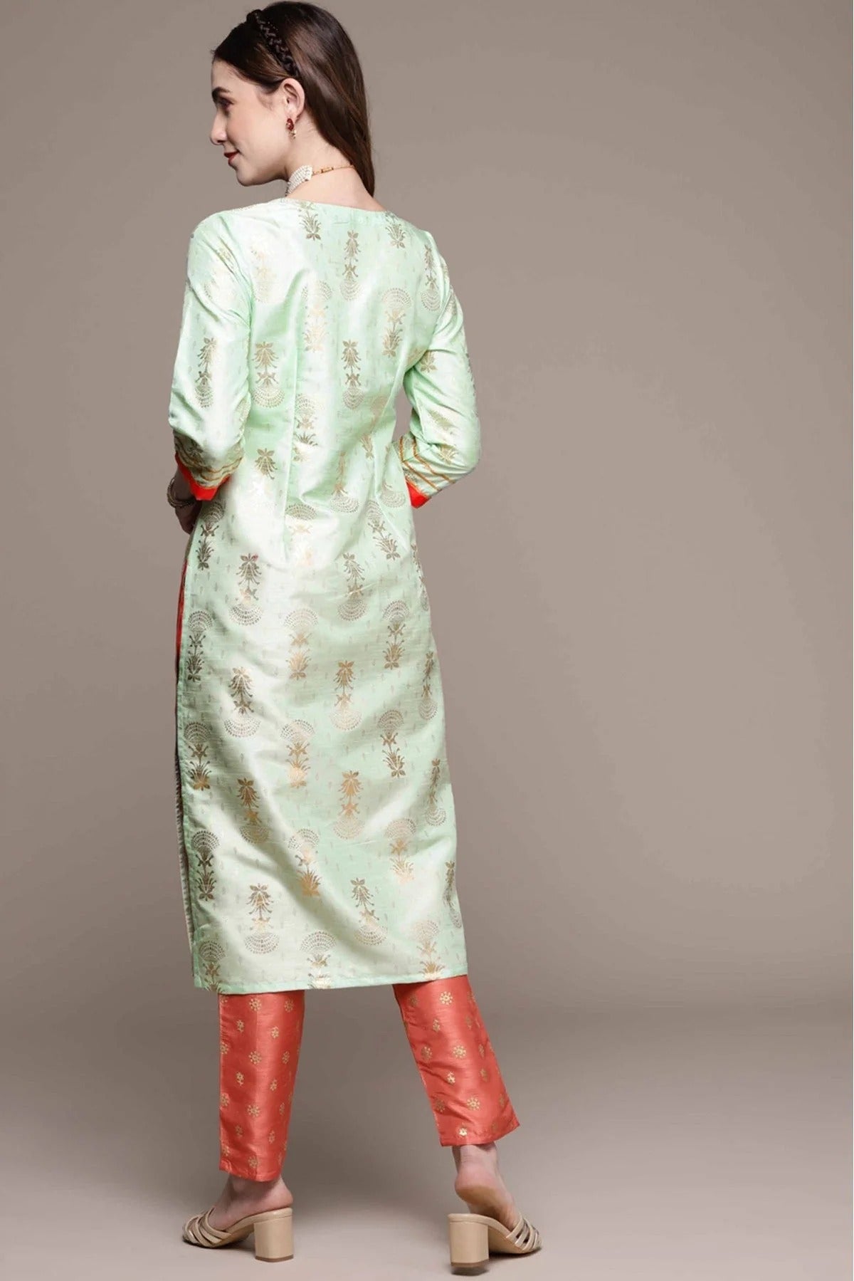 Green Colour Poly Silk Foil Print Kurta With Pant KR1060157 B