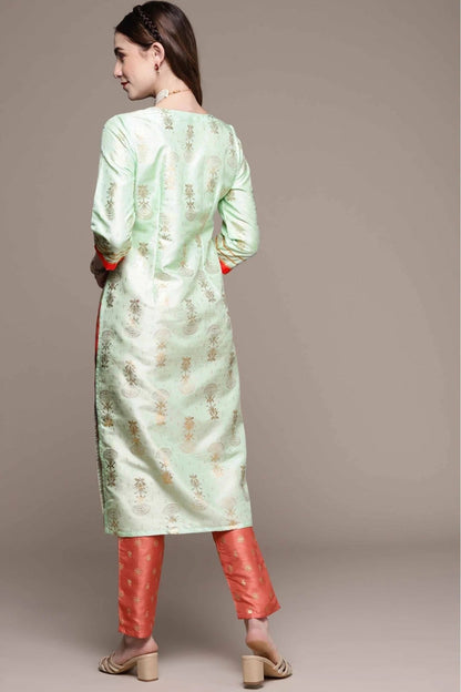 Green Colour Poly Silk Foil Print Kurta With Pant KR1060157 B