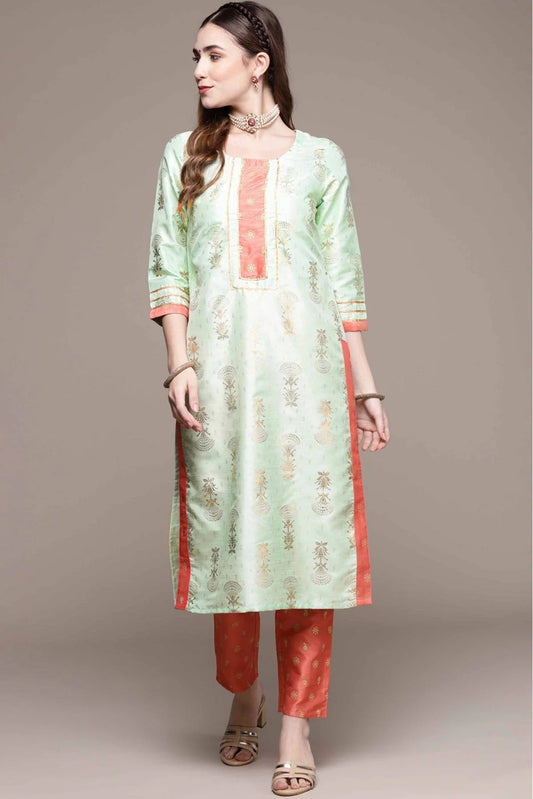 Green Colour Poly Silk Foil Print Kurta With Pant KR1060157