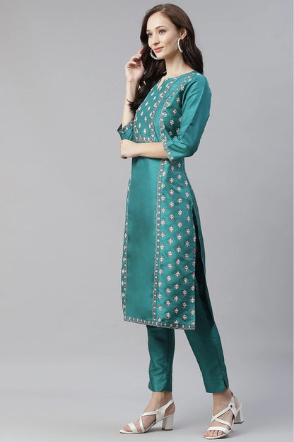 Green Colour Poly Silk Foil Print Kurti KR1060263 A
