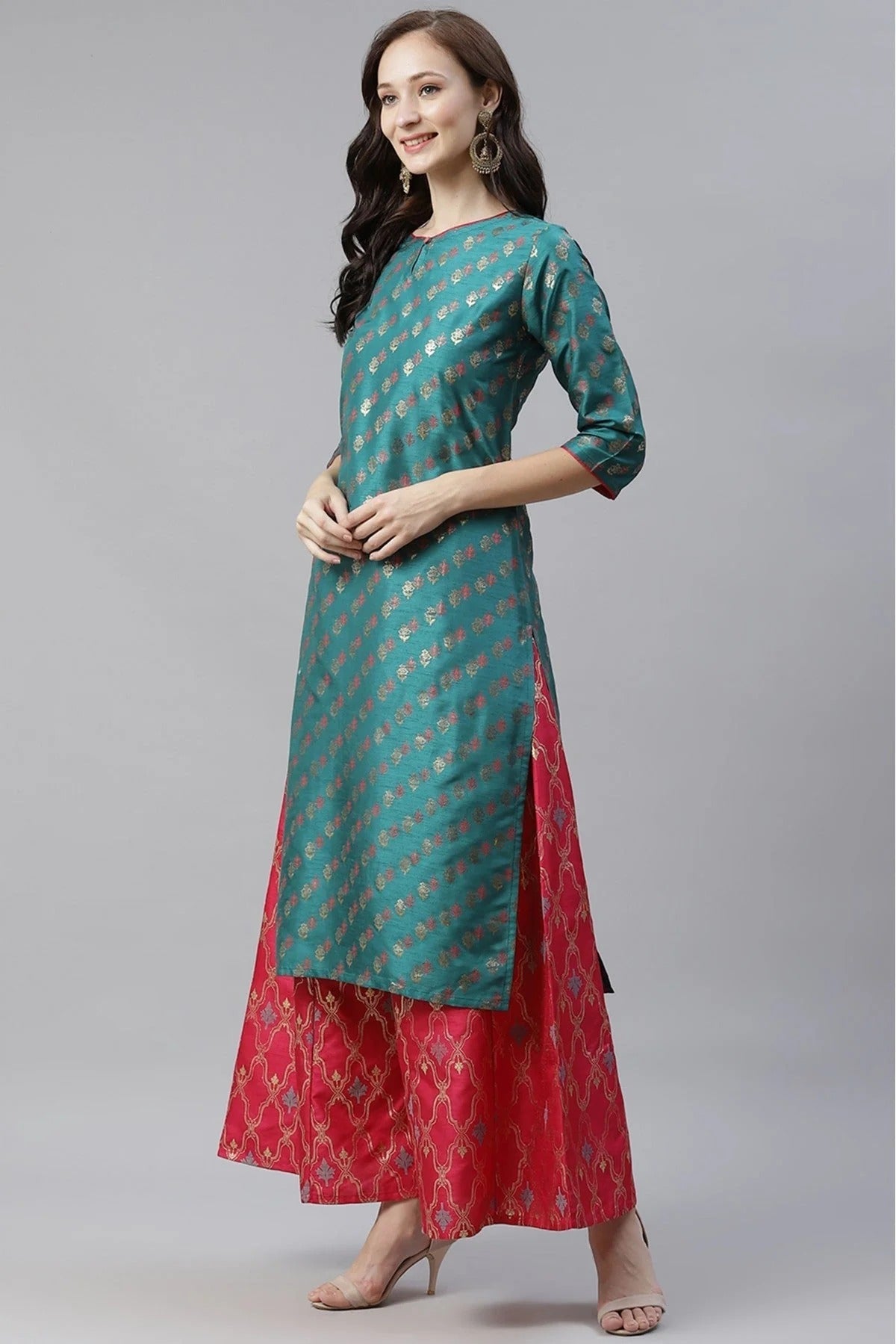 Green Colour Poly Silk Foil Print Kurti KR1060266 A