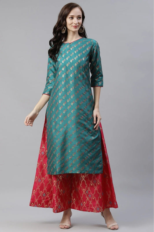 Green Colour Poly Silk Foil Print Kurti KR1060266