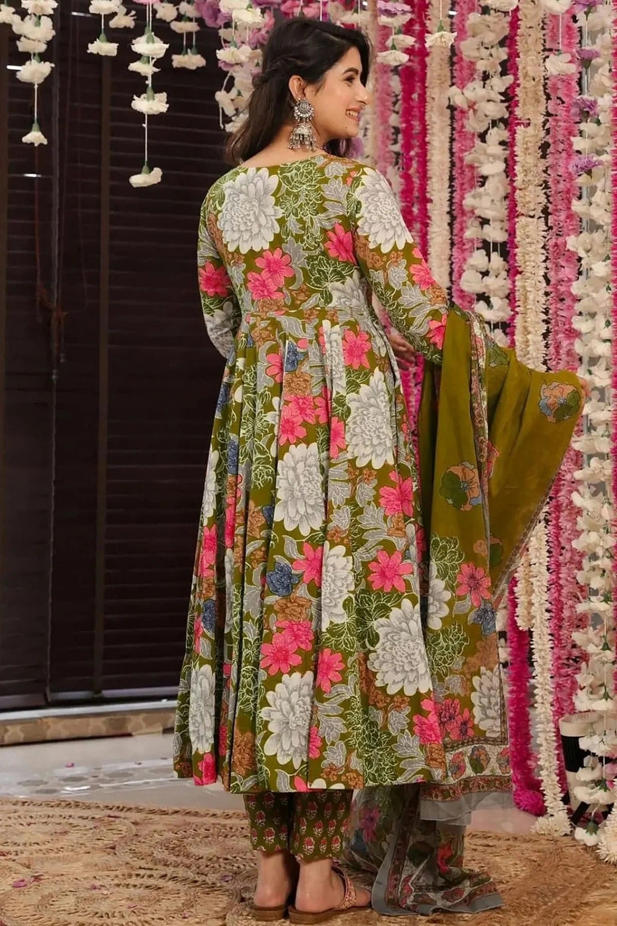 Green Colour Printed Muslin Stitched Suit SS1112459 A