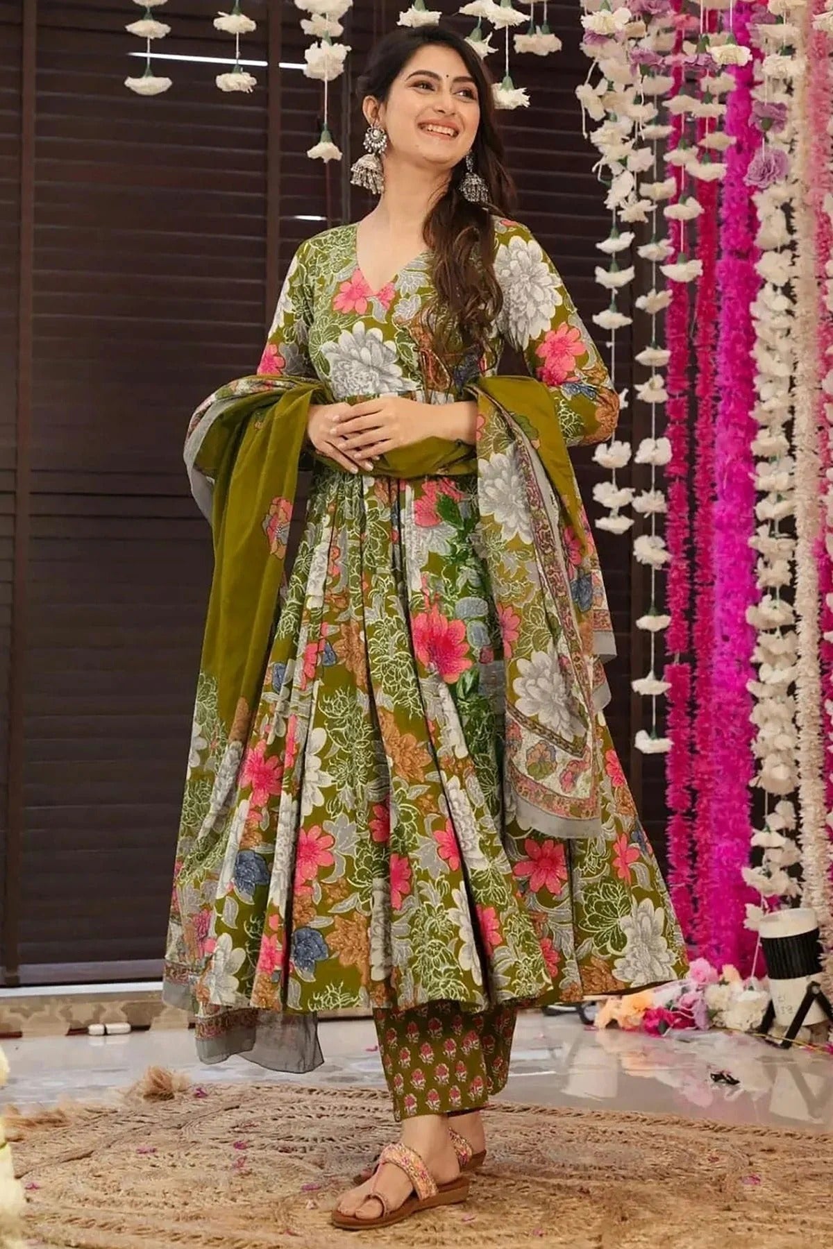 Green Colour Printed Muslin Stitched Suit SS1112459