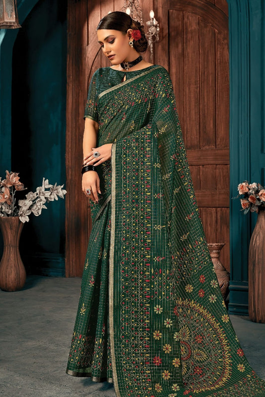 Green Colour Printed Work Cotton Saree SD1101303