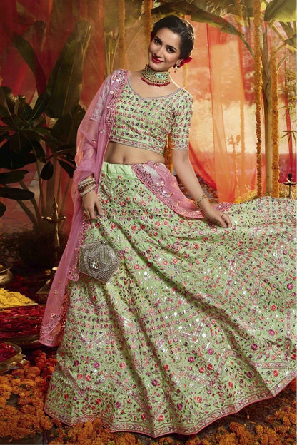 Green Colour Pure Organza Embroidery Lehenga Choli LC1080185 A