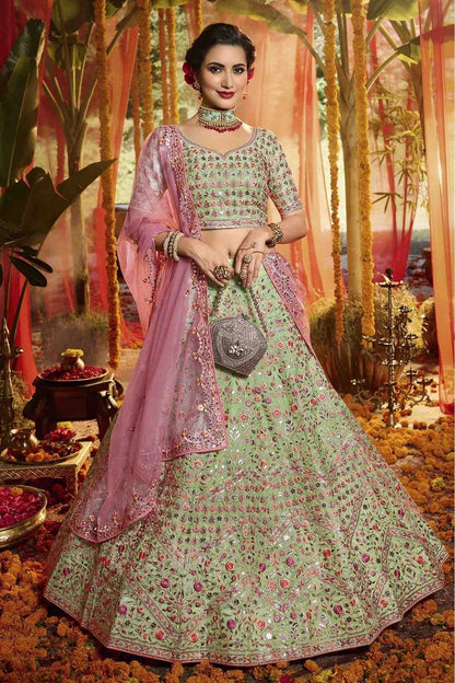 Green Colour Pure Organza Embroidery Lehenga Choli LC1080185