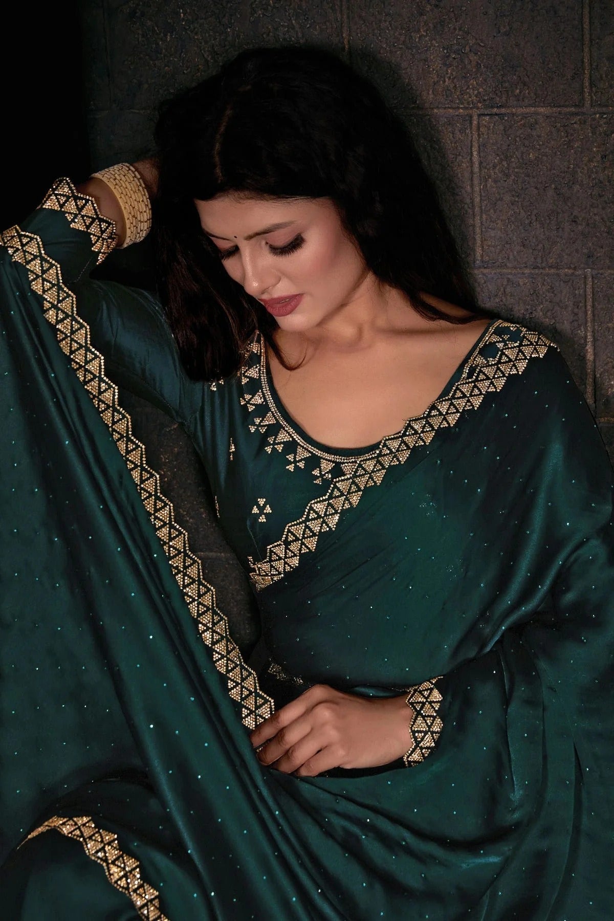 Green Colour Pure Satin Designer Saree LC1121765 A