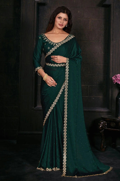 Green Colour Pure Satin Designer Saree LC1121765