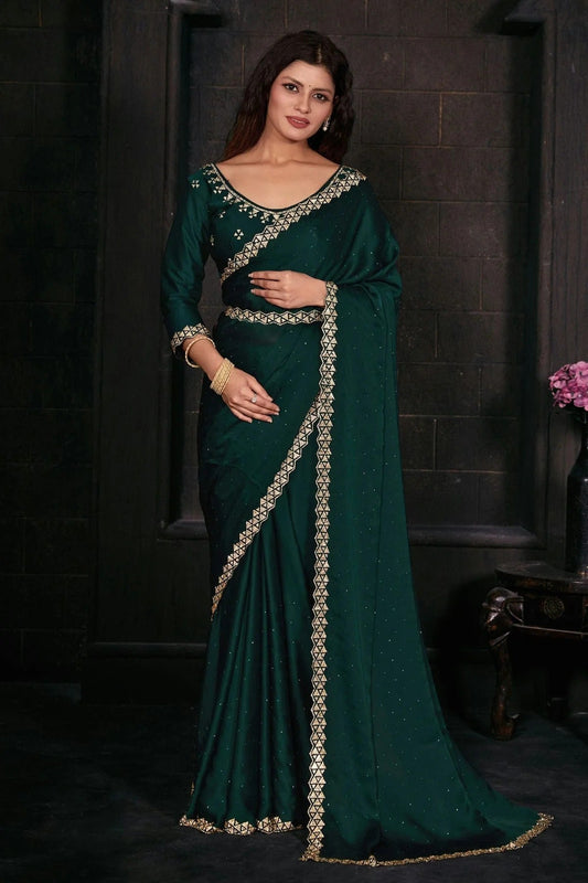 Green Colour Pure Satin Designer Saree LC1121765