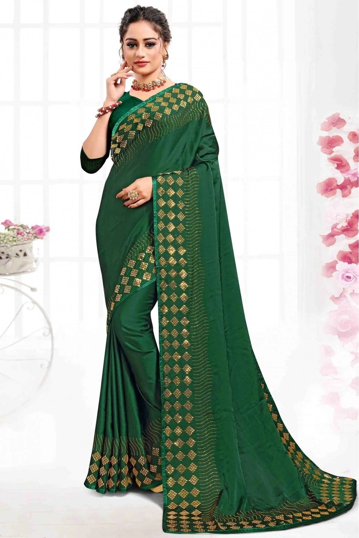 Green Colour Pure Satin Designer Saree SD1120088