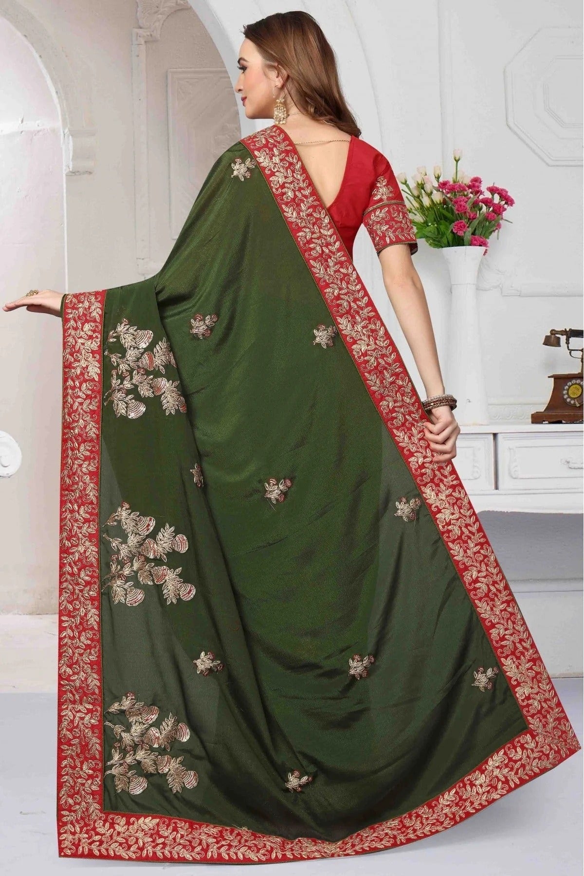 Green Colour Pure Satin Designer Saree SD1120454 A