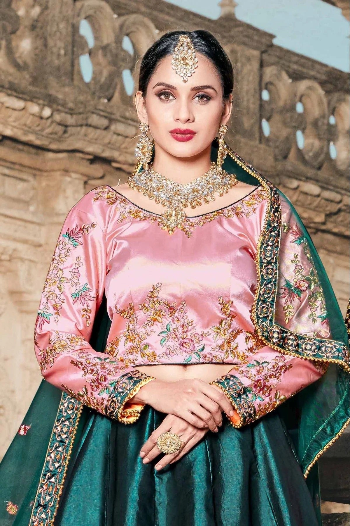 Green Colour Pure Satin Resham Work Lehenga Choli LC1080410 A