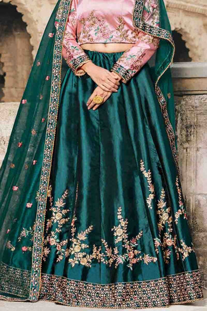 Green Colour Pure Satin Resham Work Lehenga Choli LC1080410 B