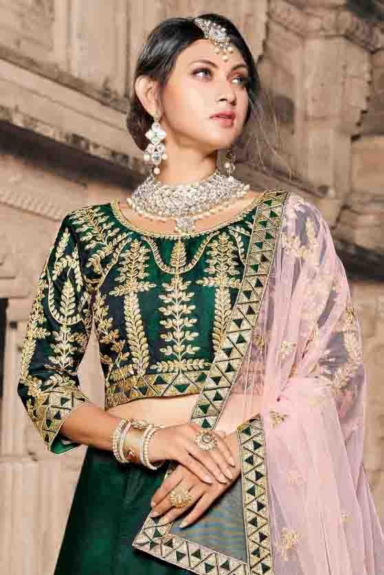 Green Colour Pure Taffeta Thread Work Lehenga Choli LC1080409 B