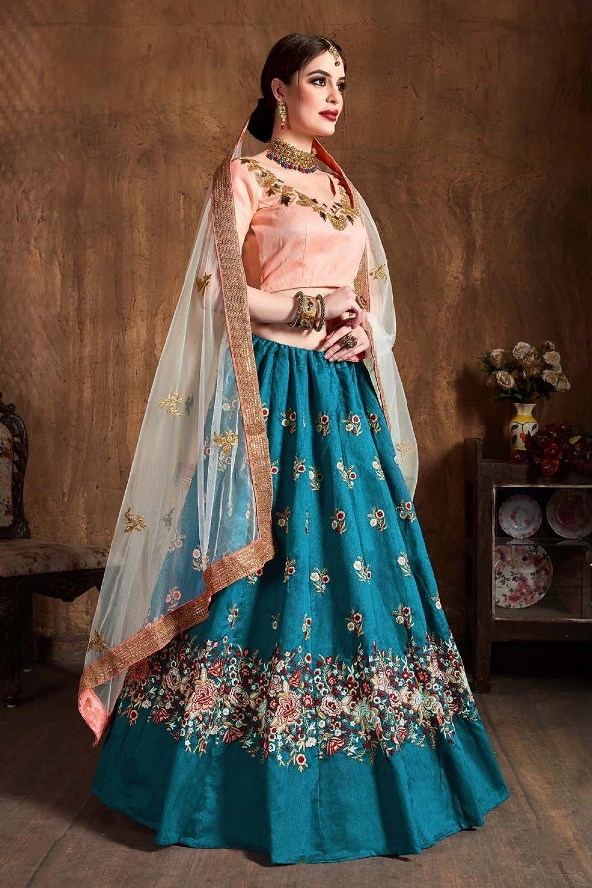 Green Colour Raw Silk Lehenga Choli LC1010062 A