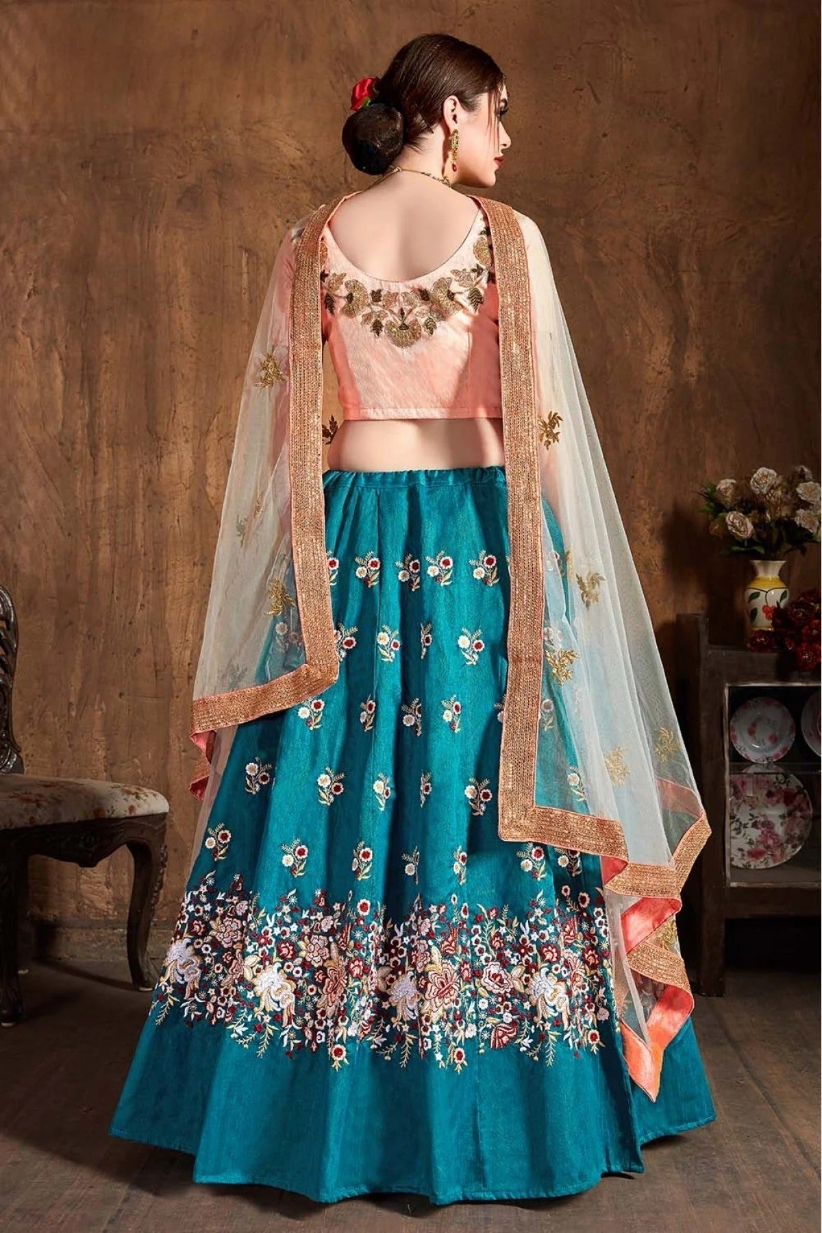 Green Colour Raw Silk Lehenga Choli LC1010062 B