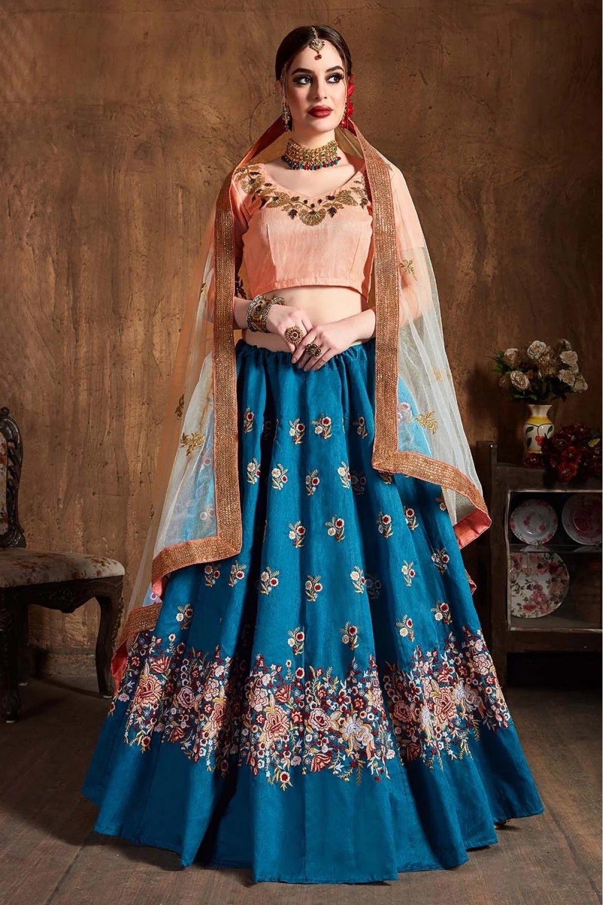 Green Colour Raw Silk Lehenga Choli LC1010062