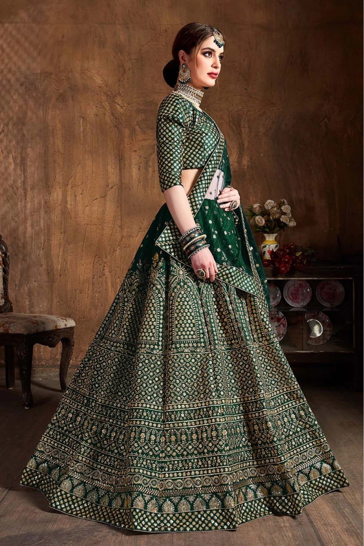 Green Colour Raw Silk Lehenga Choli LC1010069 A