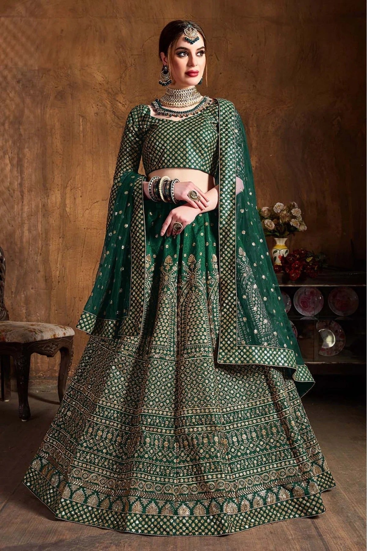 Green Colour Raw Silk Lehenga Choli LC1010069
