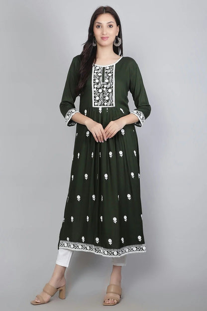 Green Colour Rayon Kurti KR1111137