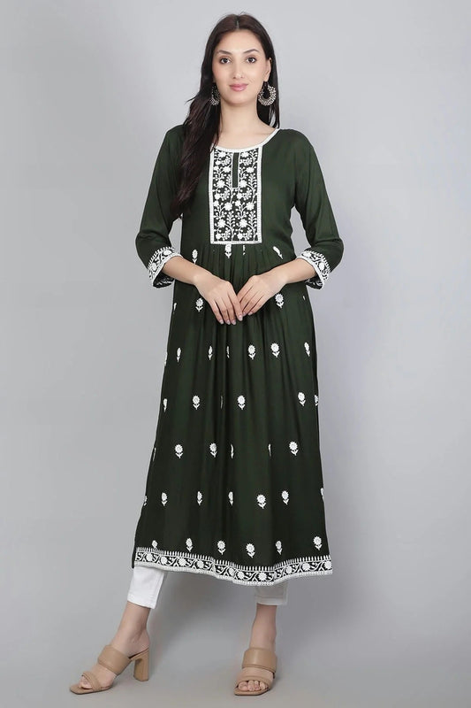 Green Colour Rayon Kurti KR1111137