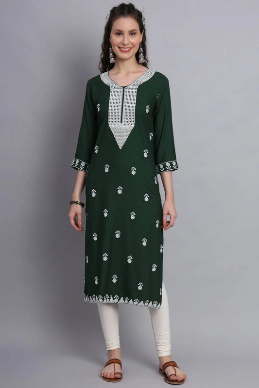 Green Colour Rayon Kurti KR1111143