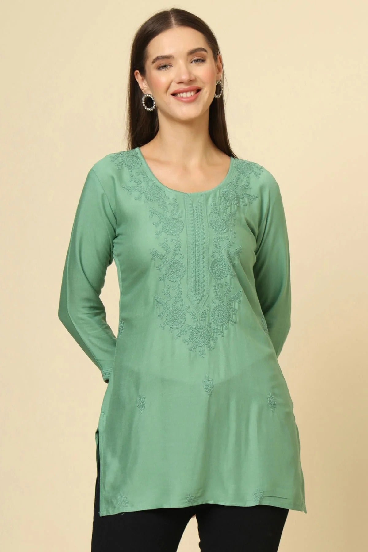 Green Colour Rayon Readymade Top TP1110864