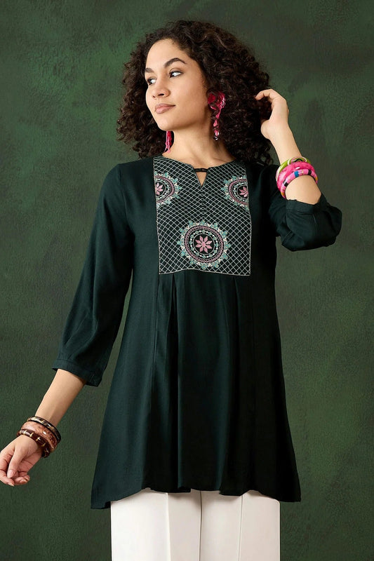 Green Colour Rayon Readymade Top TP1110892