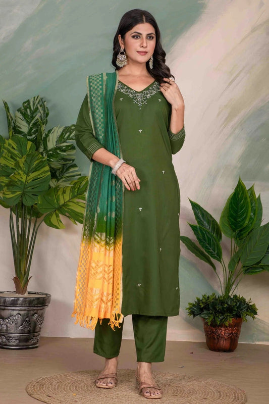 Green Colour Roman Silk Stitched Suit SS1113307